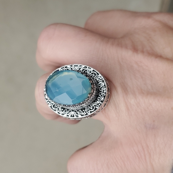 New Huge Faceted Chalcedony 925 Silver Statement Ring. - Picture 4 of 16